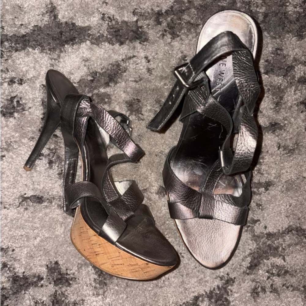 Nine West Shiny Black Strappy Heels